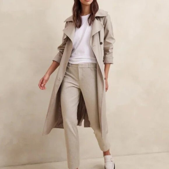 Banana Republic Houndstooth Sloan Stretch Pants Tan Brown & Cream Sz 16 - Picture 2 of 10